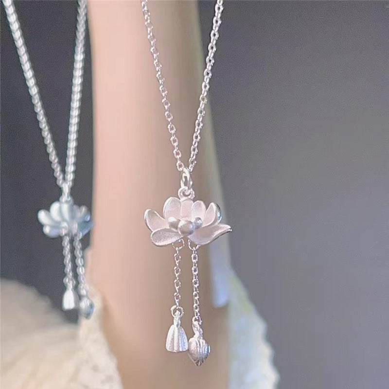 S925 Pure Silver Two Shihuan Lotus Tassel ketting Dames Oude goede dingen