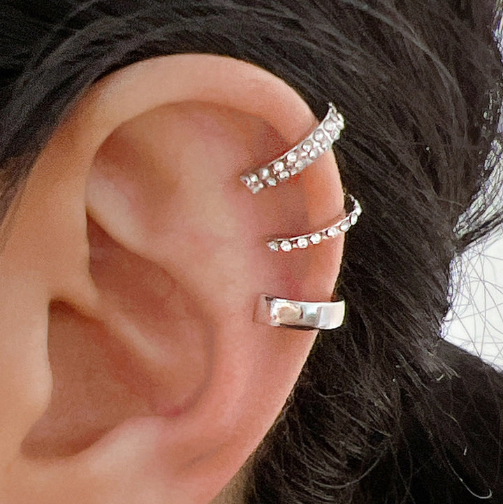 Conjunto de tres piezas de la moda del clip de oreja de tipo C de diamante