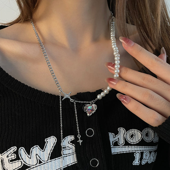 Cross Tassel Pearl Stitching Love Necklace