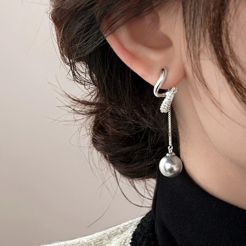 Light Luxury Diamond-embedded Long Tassel Linen Ear Studs