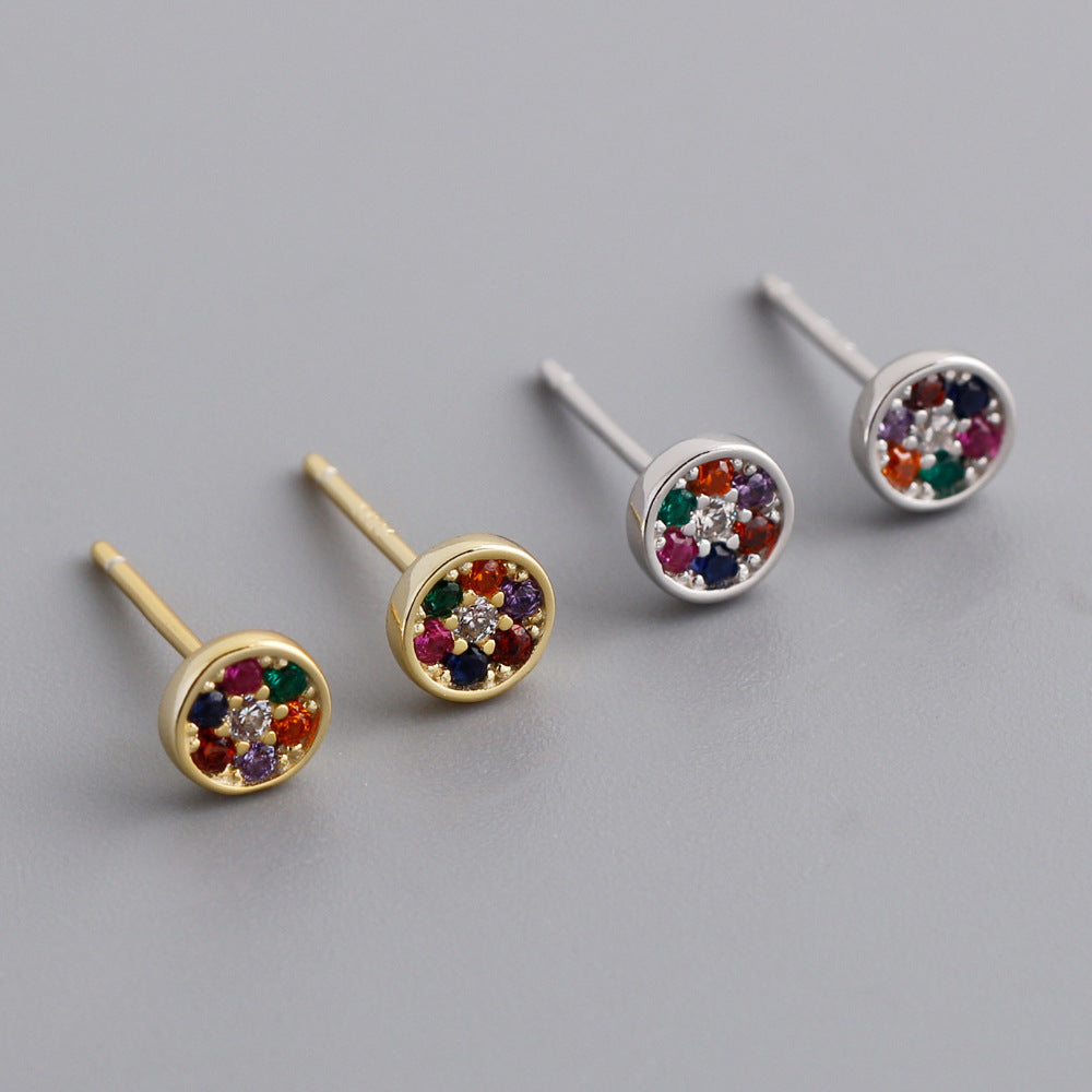 Women's Mixed Color Inlaid Zircon Sterling Silver Stud Earrings