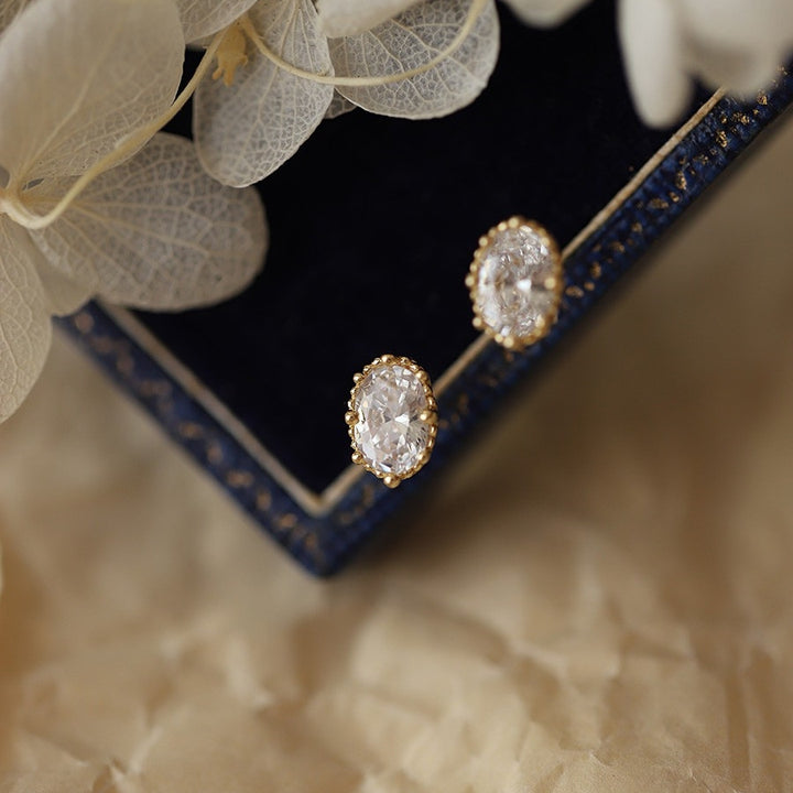 Stud -oorbellen retro ovale grote diamant enkele diamant