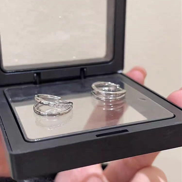 Диамантен сребърен пигментен пръстен Двуслойни обеци