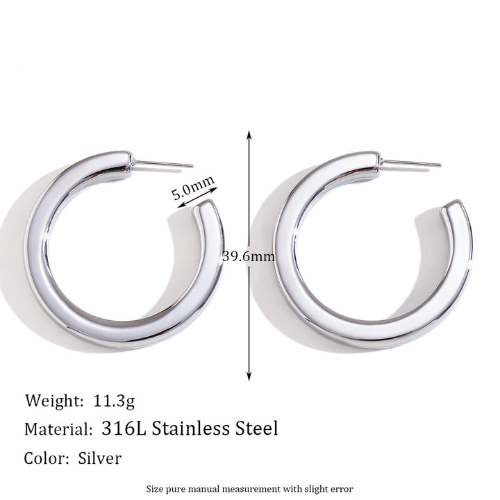 Fashion Simple Stainless Steel Plated 18K Valuable Prescription Line Rule Hollow Ear Ring