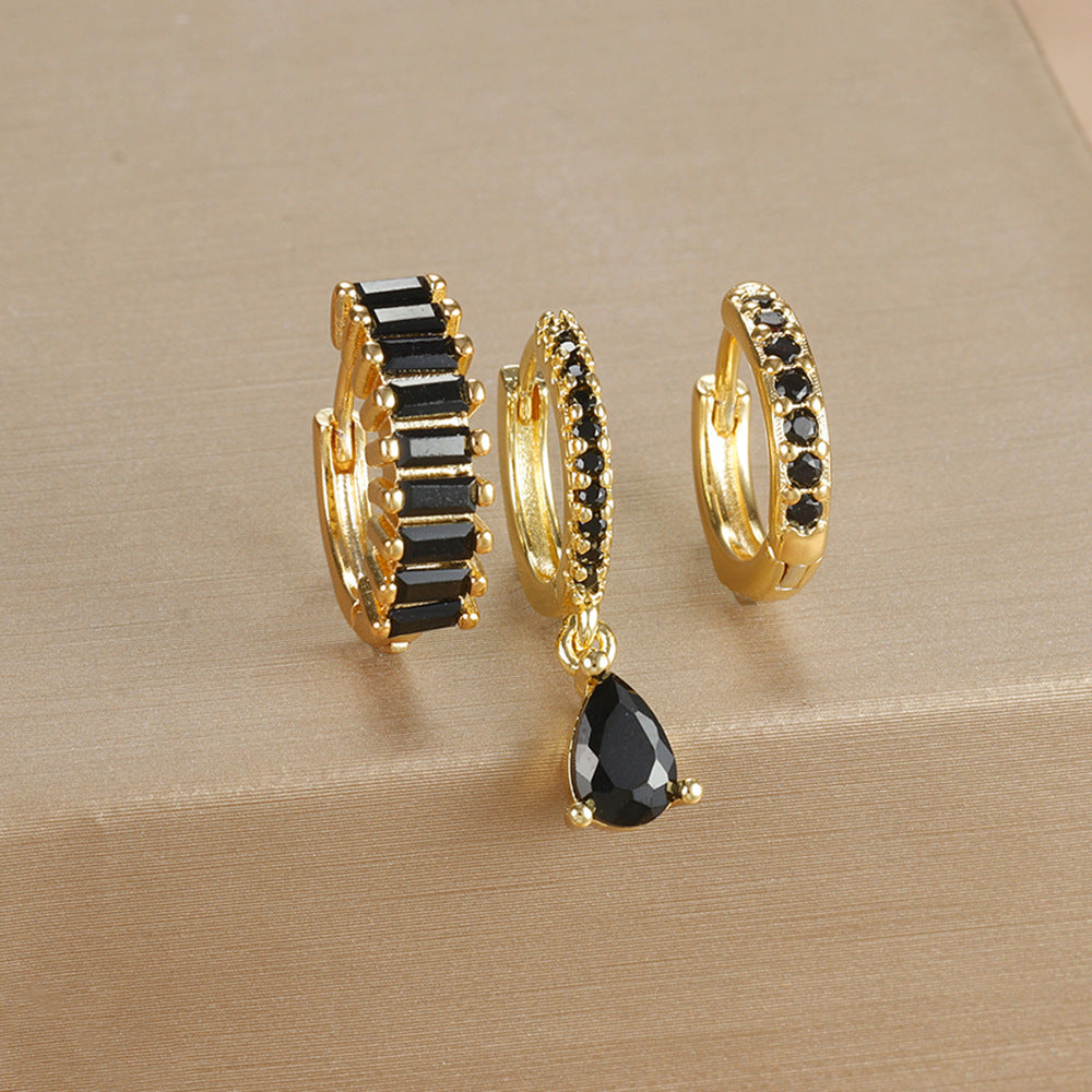 Geometric Water Drop Diamond Gold Plated Earrings