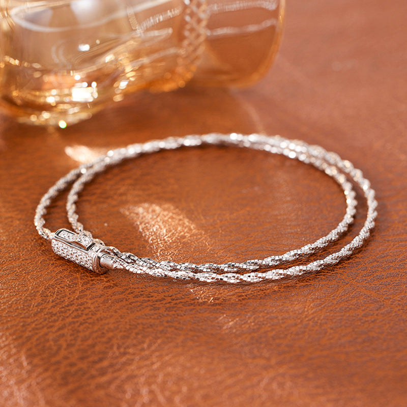 S925 Sterling Silver Necklace Women's Light Luxury Advanced Chain Design Micro Inlaid Zircon Hemp Flowers Chain