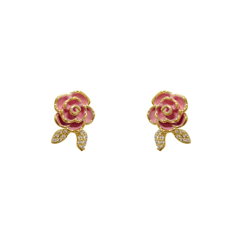 Micro -zircon încrustat cu urechi de trandafir și inel
