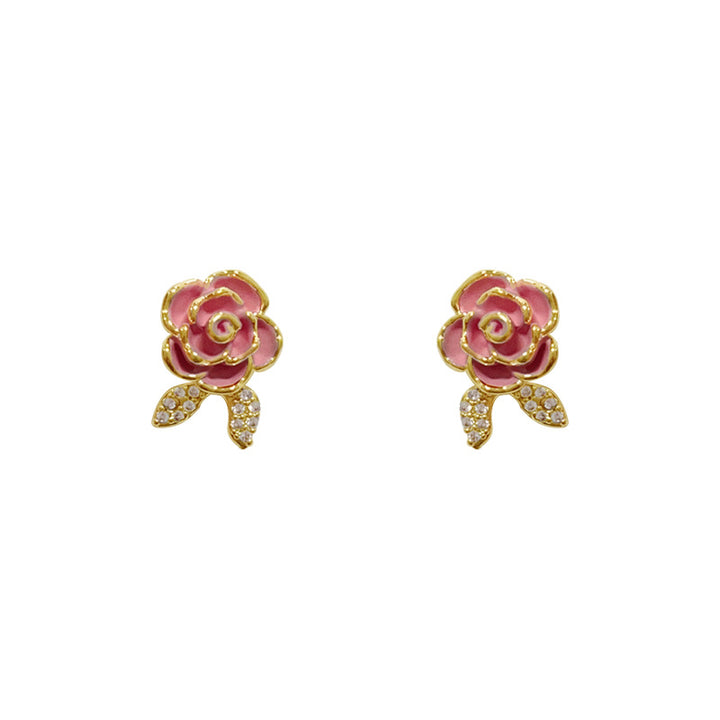 Micro Inlaid Zircon Rose Ear Stud And Ring