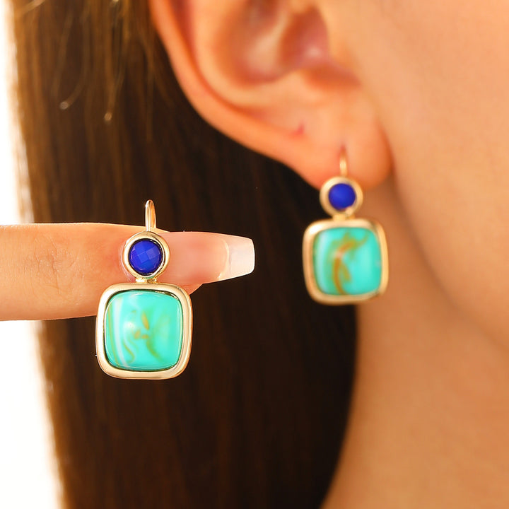 Boucles d'oreilles turquoise géométrique simple pour les femmes