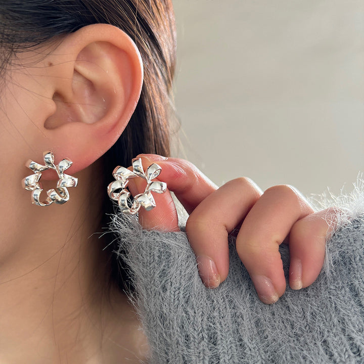 Bijoux de mode Twist Flower Ring Silver Needle Stars Hollow Boucles d'oreilles
