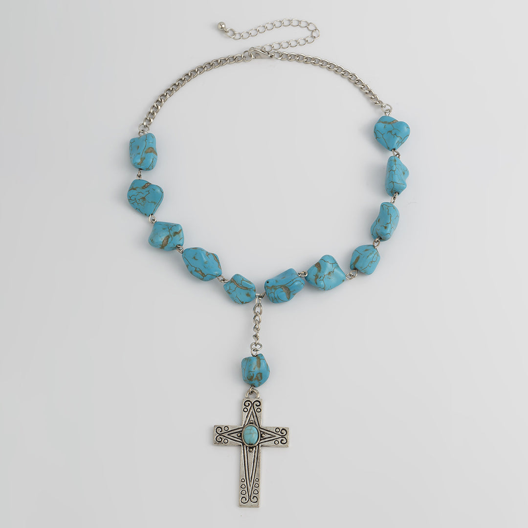 Cross Turquoise Alloy Simple Necklace