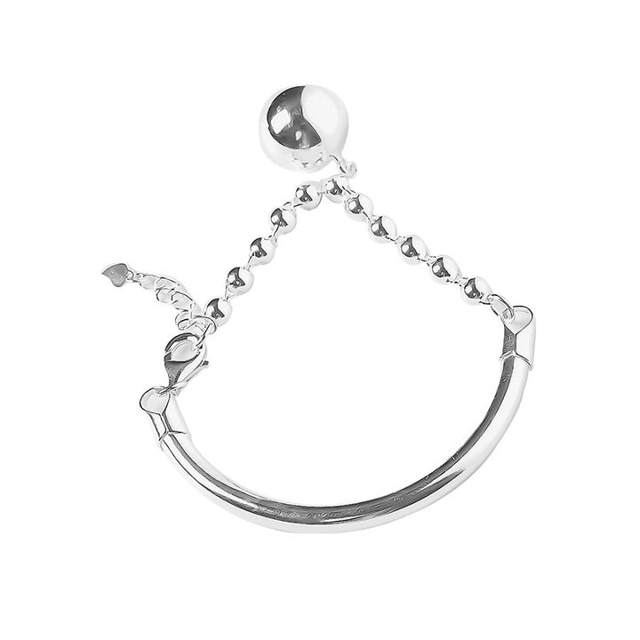 925 Sterling Silver Glossy Round Beads Bracelet Female Opening Bracelet Simple Temperament