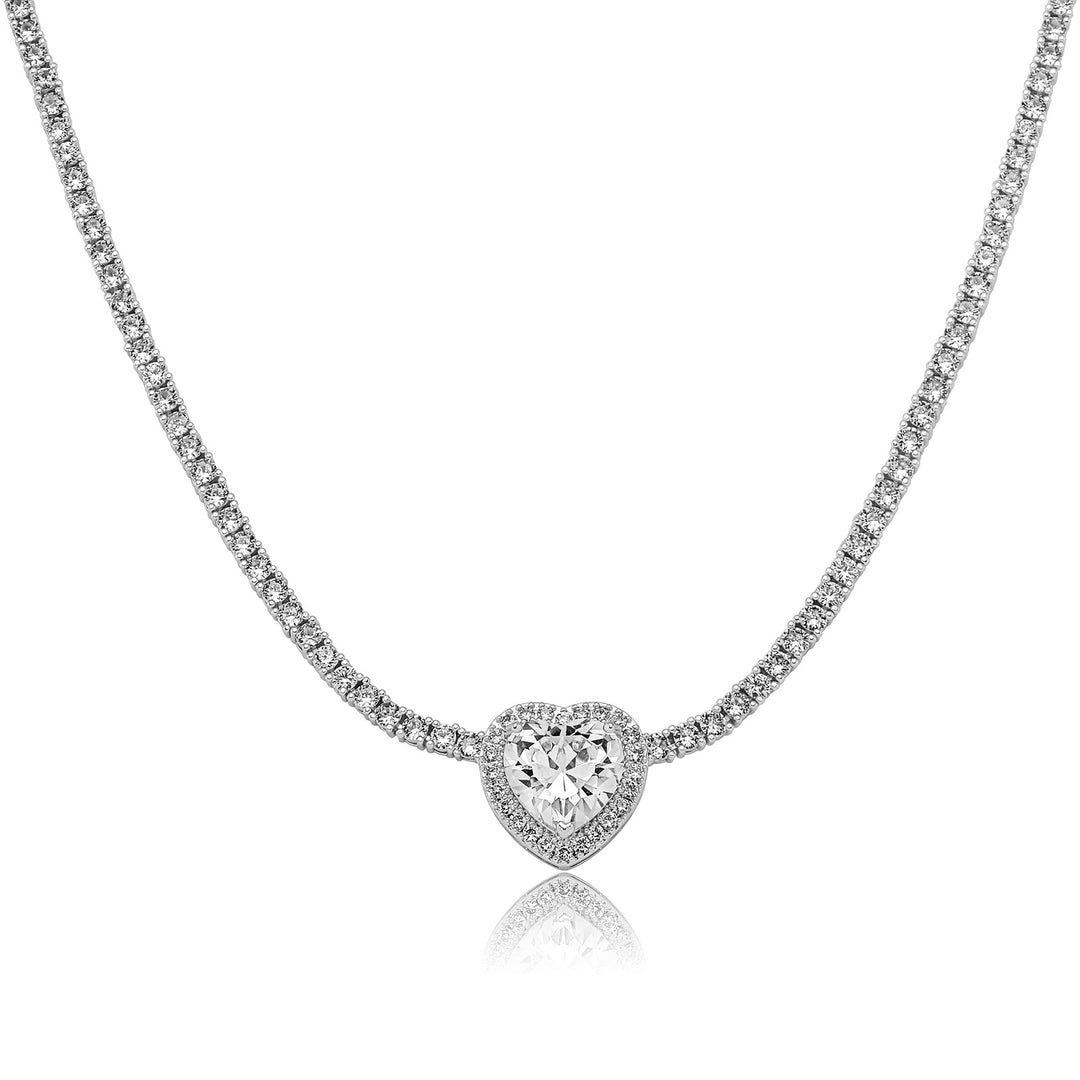 Trendy Heart-shaped Gem Pendant 3mm Micro Zircon-laid Necklace