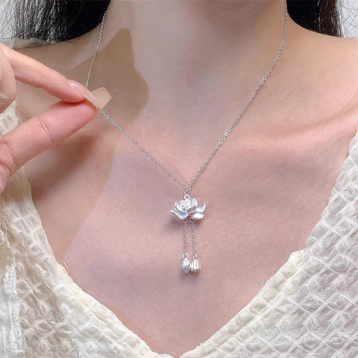 S925 Pure Silver Two Shihuan Lotus Tassel Collier Femme Good Things's Good Things