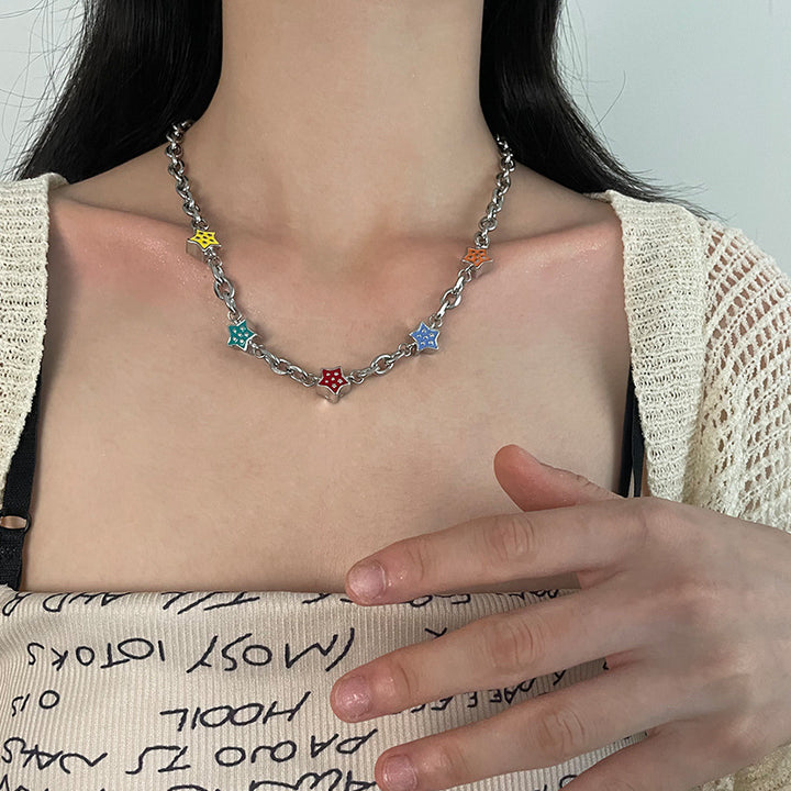 Bunte Öl Halskette Fünf-Punkte Stern Halskette für Frauen leichter Luxus