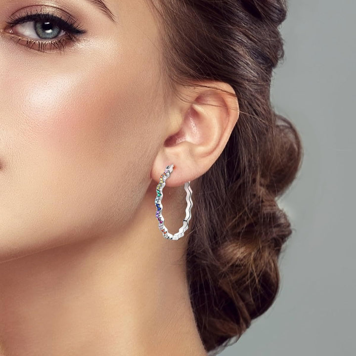 Geometric Simple Color Rhinestone Earrings Women's Fashion Wave Shape