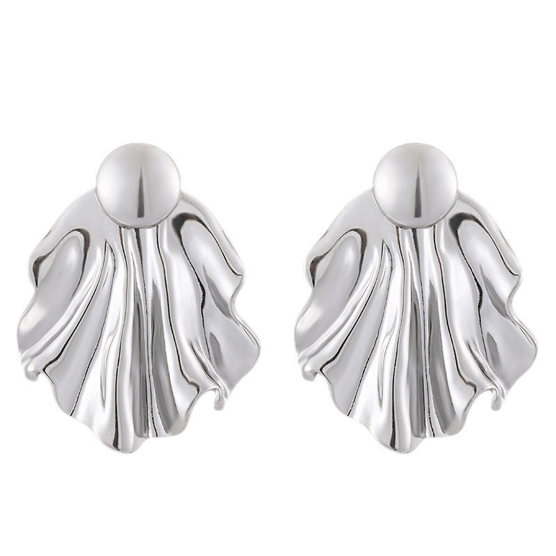 Simple Pleated Stainless Steel Exaggerated Gold Stud Earrings