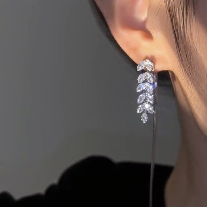 Volledige strass zirkoonbladeren Tassel hangende oorbellen lange oorbellen