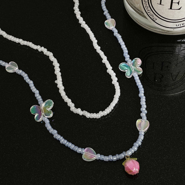 Flower Pearl dobbeltlag Beaded Necklace for Women Special Interest Light Luxury