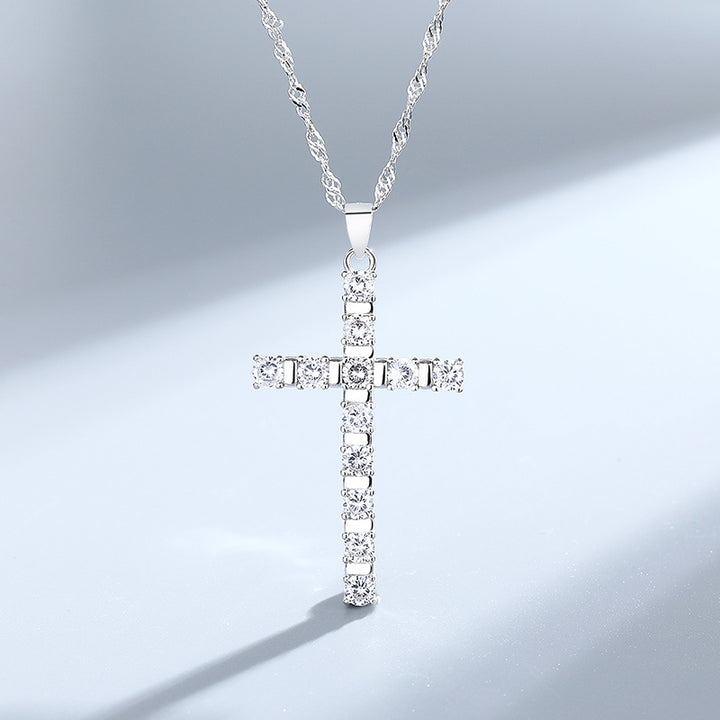 S925 SERRING SIRGE European et American Hip Hop Style Full Diamond Cross Pendant Hipster Single Row Diamond avec chaîne d'ondes d'eau