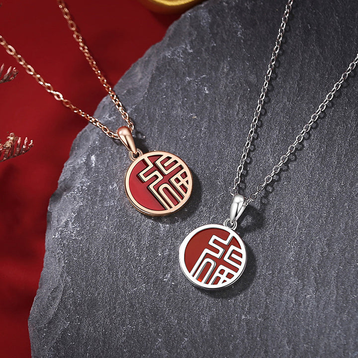 S925 sterling ezüst fu karakter kerek nyaklánc új kínai geometriai kör