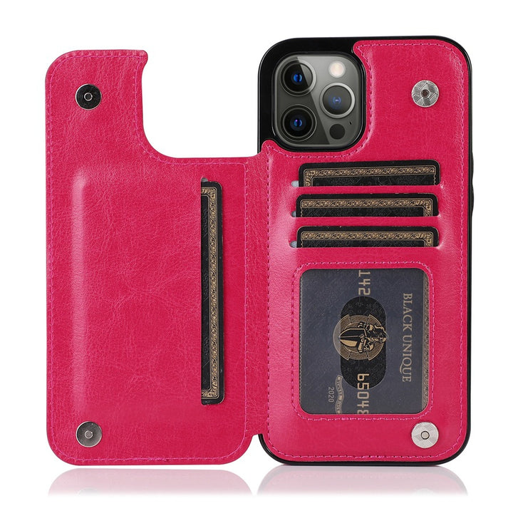 Solid Color Double Buckle Mobile Phone Leather Case