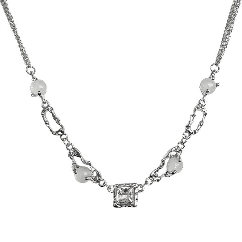 Sweet Cool Personality Square Diamond Pin Necklace