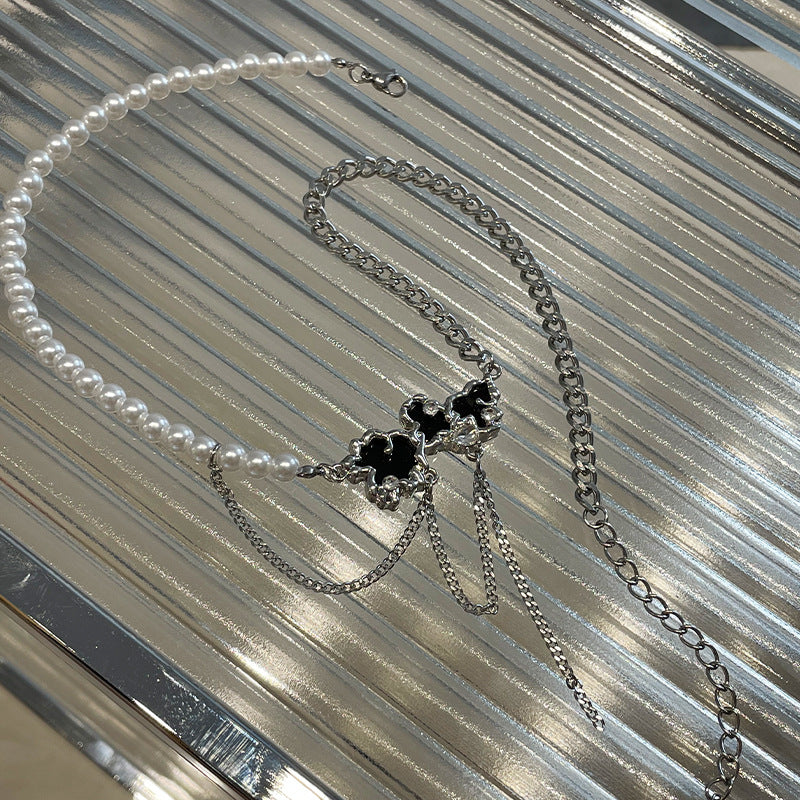 Colier de perle de cusuturi negre pentru femei