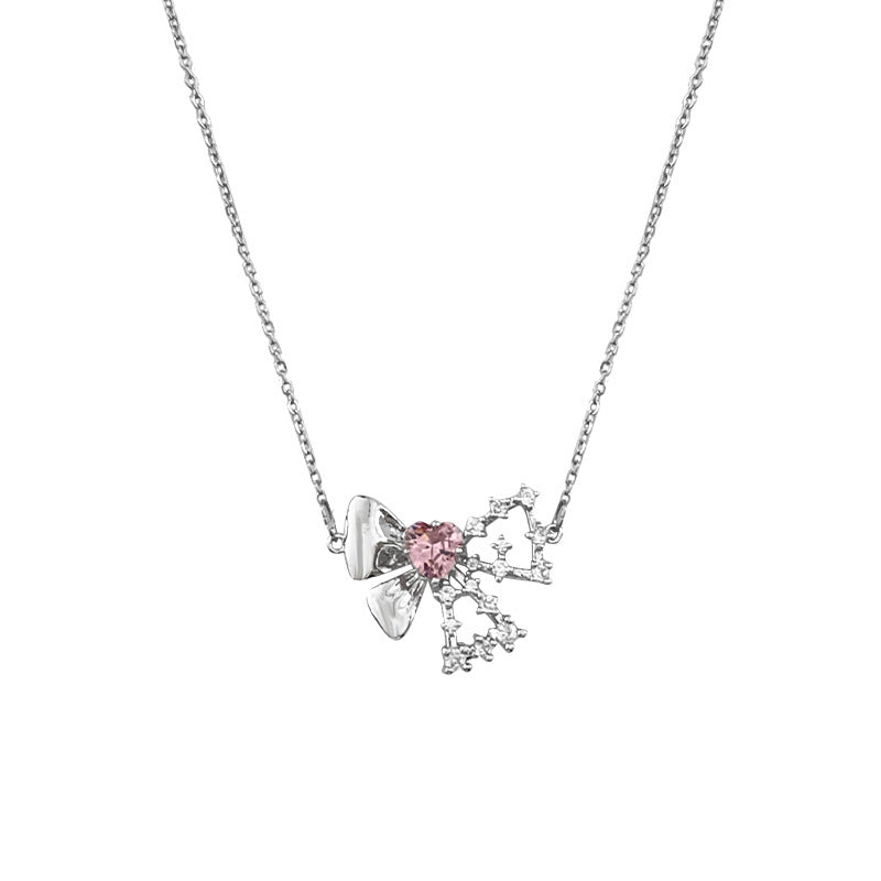 Damen Herz Diamond Bogen Halskette besonderes Interesse Licht Luxus
