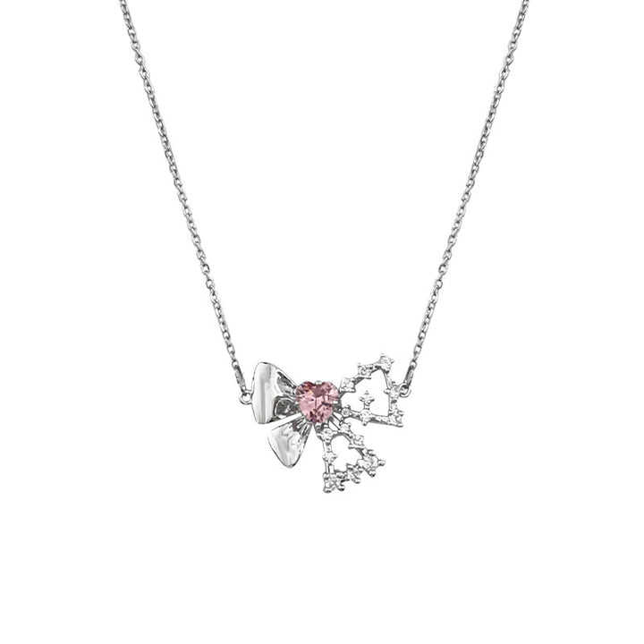 Women's Heart Diamond Bow Necklace Special Interest Light Luxury
