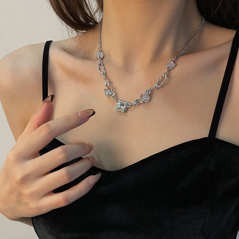 Süße coole Persönlichkeit quadratische Diamantstift Halskette