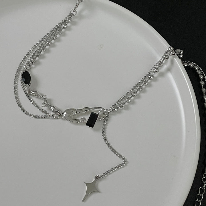 Schwarzer Diamantstiftstich -Quasten -Quasten Halskette