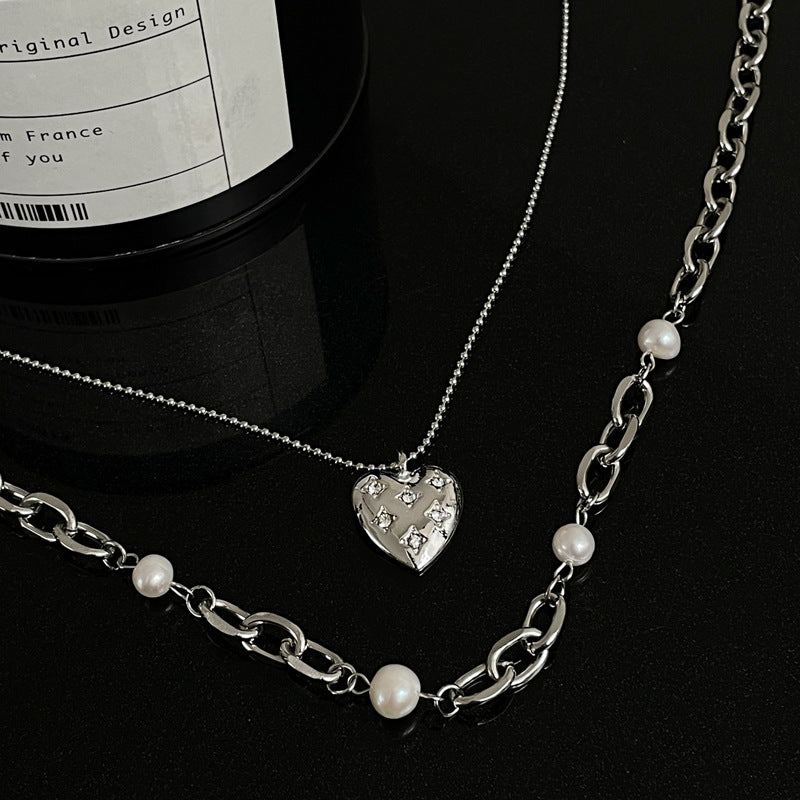 Colier de perle cu mai multe părți în formă de inimă dulce în formă de inimă