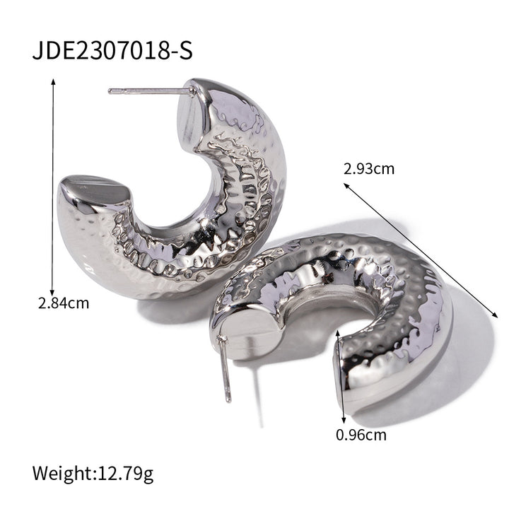 Geometric Stainless Steel Hammer Pattern Design Earrings