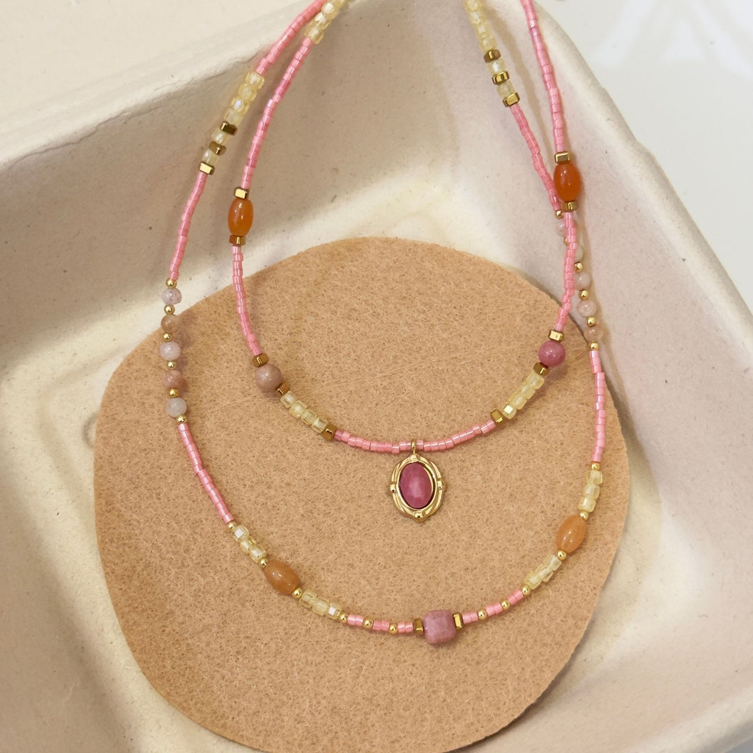 Natural Rose Stone Princess Beaded Sweater Chain