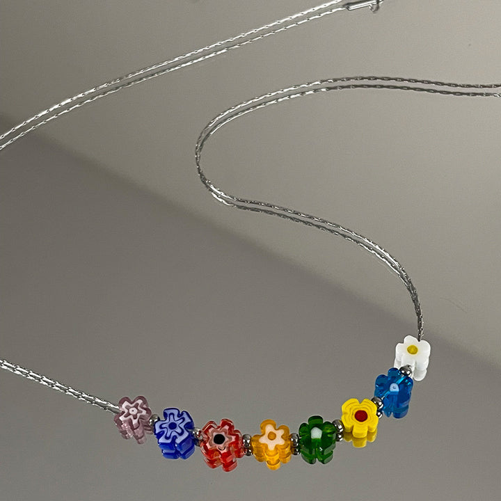 Collier de fleurs en verre réglable des femmes