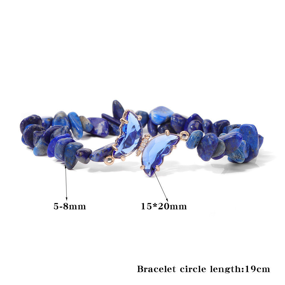 Kadınlar doğal lapis lazuli çakıl streç bilezik