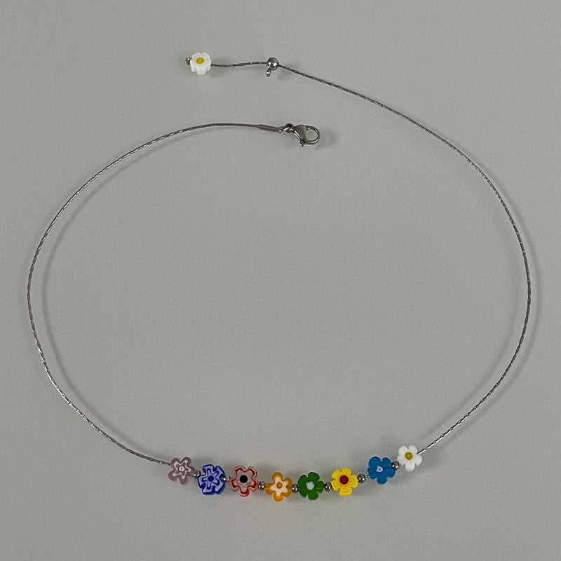 Collier de fleurs en verre réglable des femmes