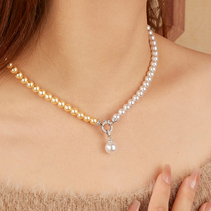 925 Silver Bi-Color Cousage Shijia Shell Pearls Collier Light Luxury Design High Sense