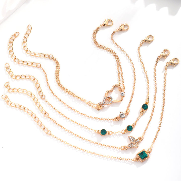 Braccialetti di cristalli verdi bohémien 5pc Set per donne Bracciale per le donne Gioielli di moda del braccialetto