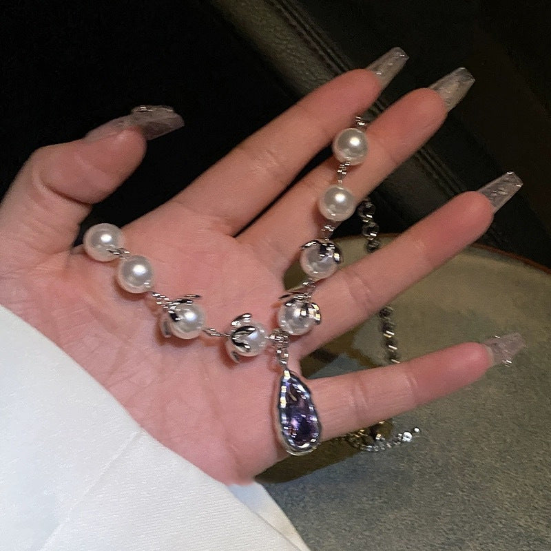 Lila Tröpfchen Perlennähte Halskette für Frauen