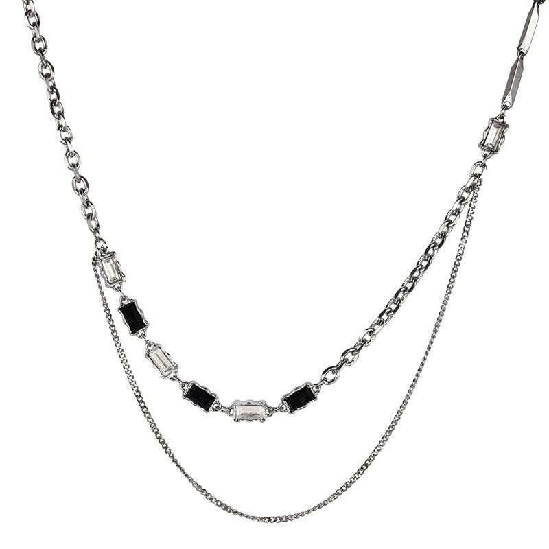 Spezielles Interesse Design Schwarz-Weiß-Diamant-Doppelschicht-Halskette