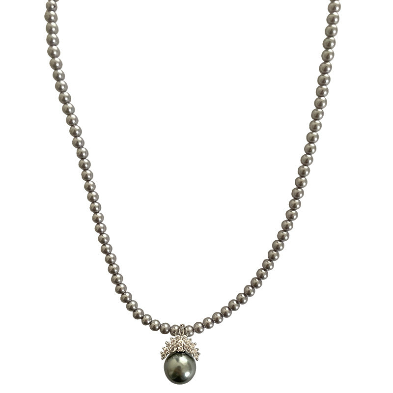 French Style Temperament Crown Zircon Pendant Pearl Necklace