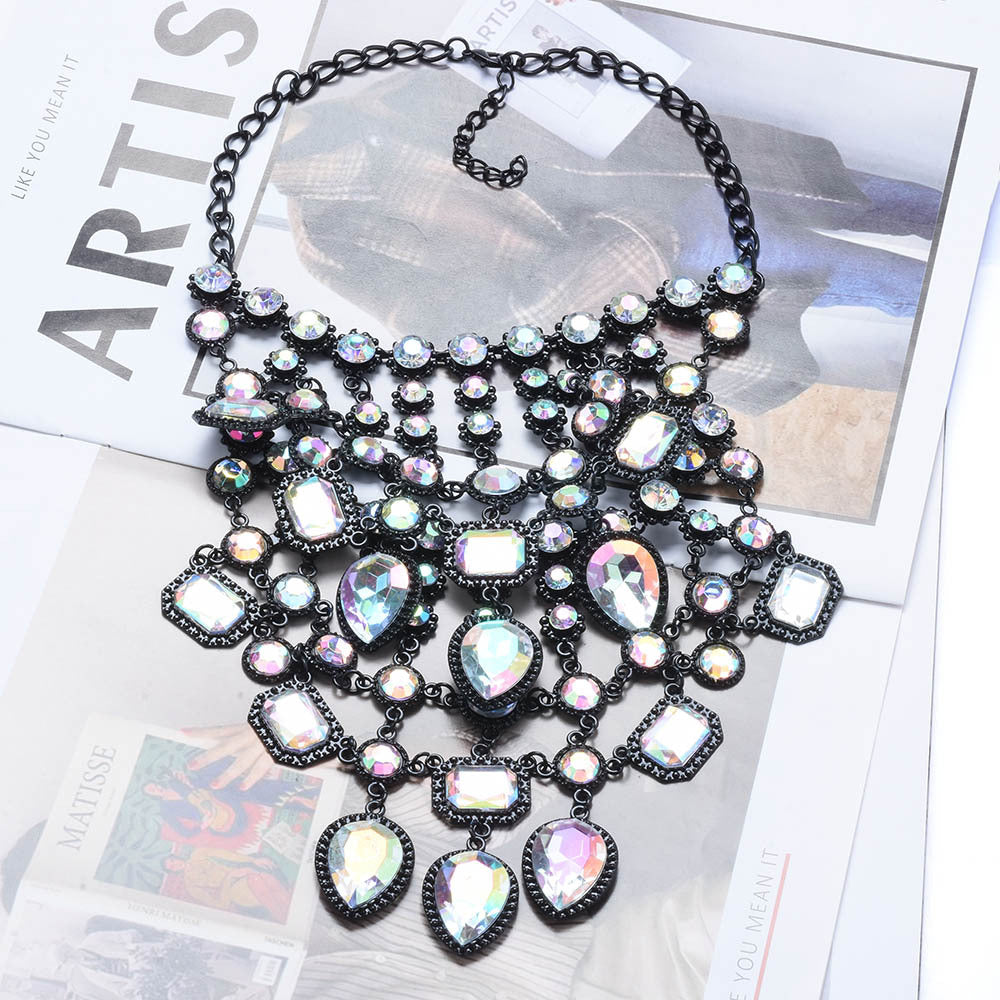 Creative Exaggerating Retro Multi-layer Style Alloy Inlaid Jewel Necklace