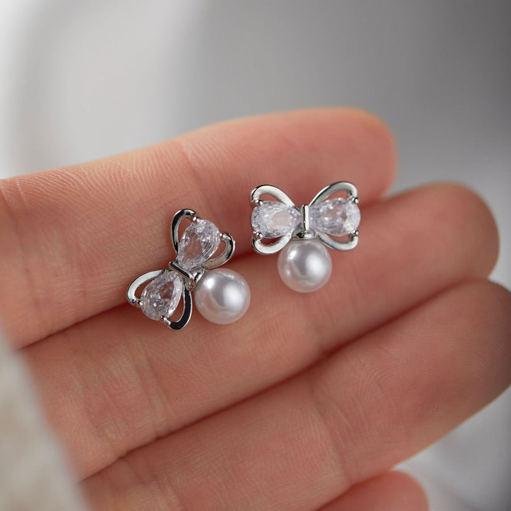 Bowknot Pearl Stud Earrings Exquisite Special-interest Design