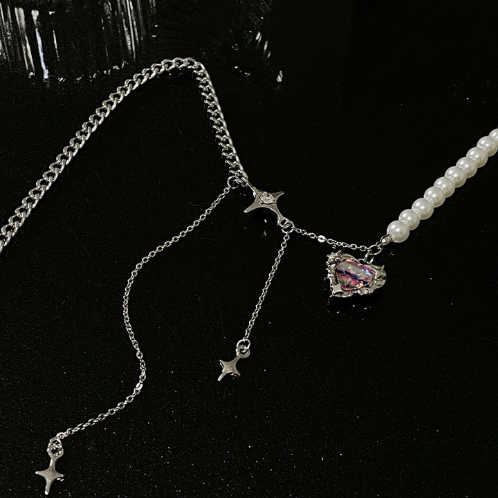 Cross Tassel Pearl Stitching Love Necklace
