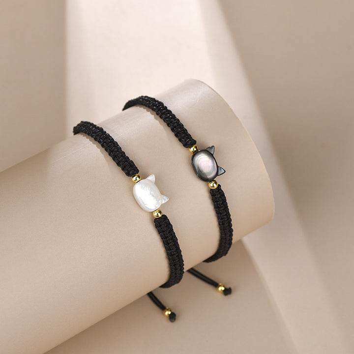 Design Female Shell Black Cat Hand Weaving Bracelet