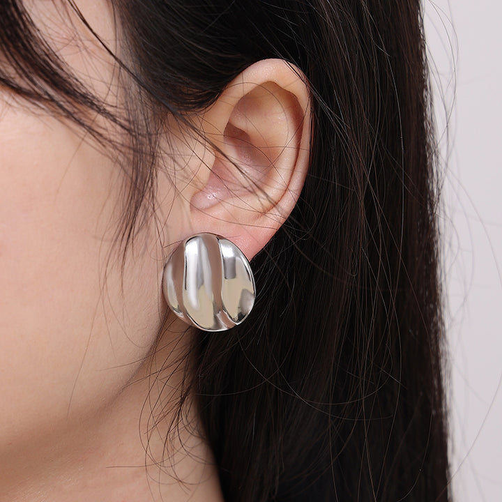 Retro Stainless Steel Studs Pleated Wave