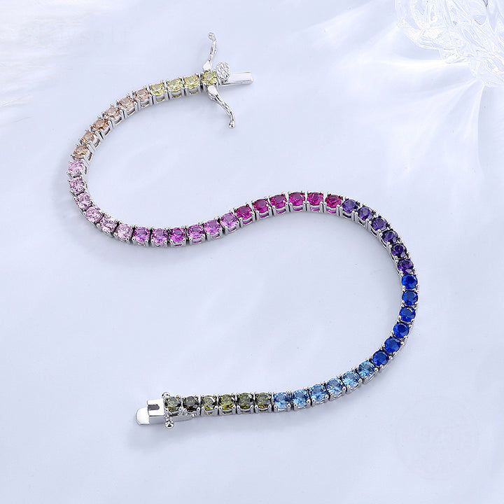 Nowy 3 mm łańcuch tenisowy błyszczący Rainbow cyrkon 925 Srebrna bransoletka dla kobiet