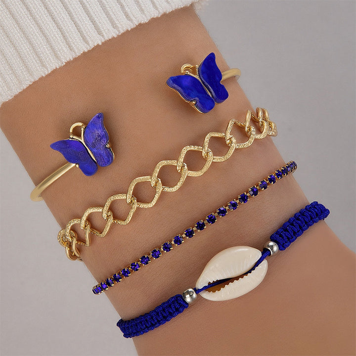 Blue Butterfly Diamond Stern Hohlhöhlen-vierschichtiges Armband